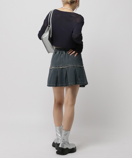 3.3 Field Trip （3.3フィールドトリップ）の「3.3 Field Trip／リボンプリーツスカート（デニムスカート・レディース・ブルー/ブラック・FREE）」の9枚目の写真