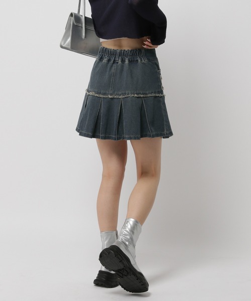 3.3 Field Trip （3.3フィールドトリップ）の「3.3 Field Trip／リボンプリーツスカート（デニムスカート・レディース・ブルー/ブラック・FREE）」の10枚目の写真