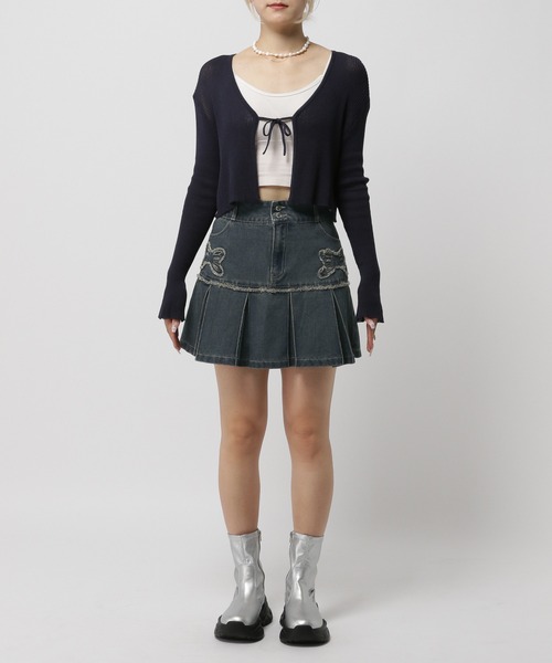 3.3 Field Trip （3.3フィールドトリップ）の「3.3 Field Trip／リボンプリーツスカート（デニムスカート・レディース・ブルー/ブラック・FREE）」の13枚目の写真