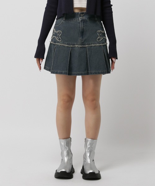 3.3 Field Trip （3.3フィールドトリップ）の「3.3 Field Trip／リボンプリーツスカート（デニムスカート・レディース・ブルー/ブラック・FREE）」の14枚目の写真