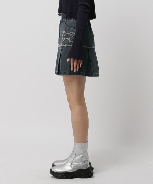3.3 Field Trip （3.3フィールドトリップ）の「3.3 Field Trip／リボンプリーツスカート（デニムスカート・レディース・ブルー/ブラック・FREE）」の15枚目の写真