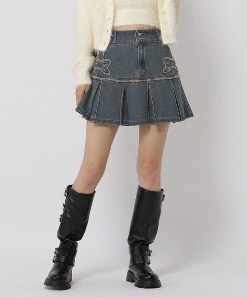 3.3 Field Trip （3.3フィールドトリップ）の「3.3 Field Trip／リボンプリーツスカート（デニムスカート・レディース・ブルー/ブラック・FREE）」の22枚目の写真