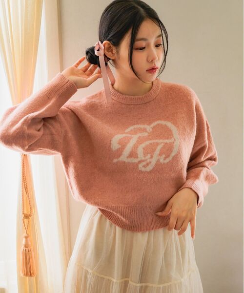 ems excite（エムズエキサイト）の「ハートロゴ起毛NTPO（ニット/セーター・レディース・ピンク/ナチュラル/ブルー・FREE）」の4枚目の写真