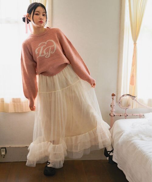 ems excite（エムズエキサイト）の「ハートロゴ起毛NTPO（ニット/セーター・レディース・ピンク/ナチュラル/ブルー・FREE）」の5枚目の写真