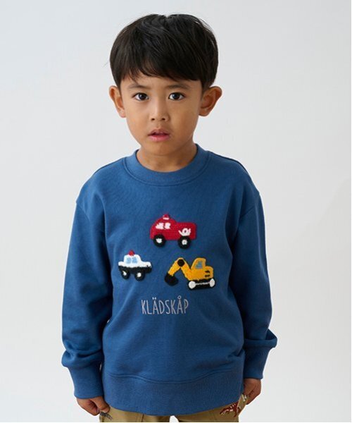 kladskap（クレードスコープ）の「働く車編みモチーフトレーナー（スウェット・キッズ・オートミール/ネイビー・80ｃｍ/90cm/100cm/110cm/120cm）」の2枚目の写真