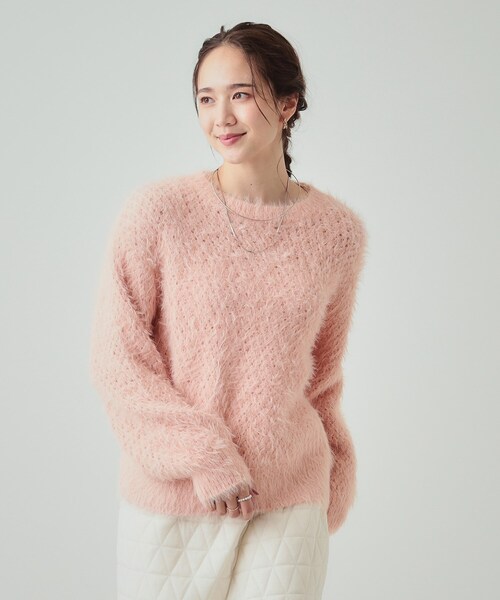 DRESKIP（ドレスキップ）の「◆【高レビュー/S-LL】思わず触れたくなる 大人の透かし編みフェザーニット（ニット/セーター・レディース・オフホワイト/ライトグレー/ピンク系/ライトベージュ/カーキ・01/04/03/02）」の6枚目の写真