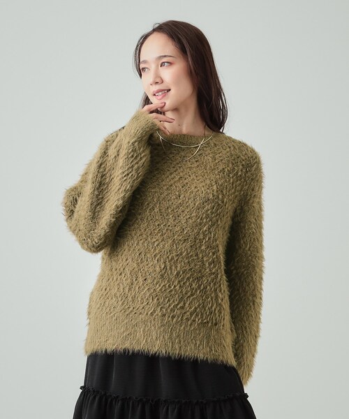 DRESKIP（ドレスキップ）の「◆【高レビュー/S-LL】思わず触れたくなる 大人の透かし編みフェザーニット（ニット/セーター・レディース・オフホワイト/ライトグレー/ピンク系/ライトベージュ/カーキ・01/04/03/02）」の14枚目の写真