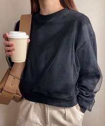 チュールレイヤード裏起毛ショートスウェットトップス