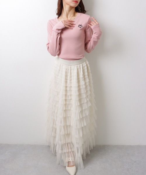 Lace Ladies(レースレディース)の「ソリッドカラー Vネック 刺繍 タイトシルエット ニット トップス(ニット/セーター・レディース・グレー/アイボリー/ピンク/ベージュ・M/XL)」の21枚目の写真