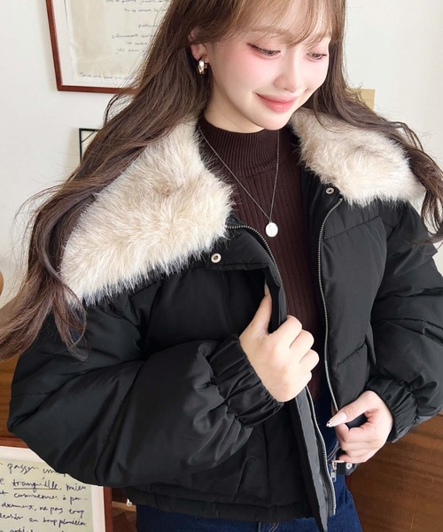 【美品】ブション ストレッチダウン ファー付きジャケット ブラック 38 美品】ブション ストレッチダウン ファー付きジャケット ブラック 38