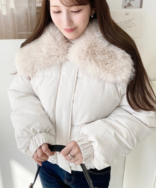 セール】ファー付きビックカラーショート丈ファイバーダウンブルゾン