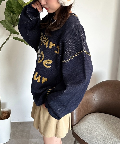 apres jour mignon(アプレジュールミニョン)の「手書きロゴジャガードステッチニット【ZOZOTOWN限定アイテム】(ニット/セーター・レディース・アイボリー/オレンジ/ネイビー・X-LARGE/フリー)」の12枚目の写真