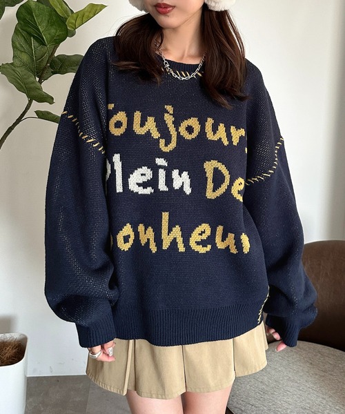 apres jour mignon(アプレジュールミニョン)の「手書きロゴジャガードステッチニット【ZOZOTOWN限定アイテム】(ニット/セーター・レディース・アイボリー/オレンジ/ネイビー・X-LARGE/フリー)」の14枚目の写真