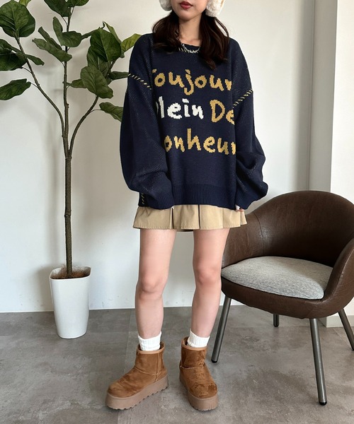 apres jour mignon(アプレジュールミニョン)の「手書きロゴジャガードステッチニット【ZOZOTOWN限定アイテム】(ニット/セーター・レディース・アイボリー/オレンジ/ネイビー・X-LARGE/フリー)」の17枚目の写真