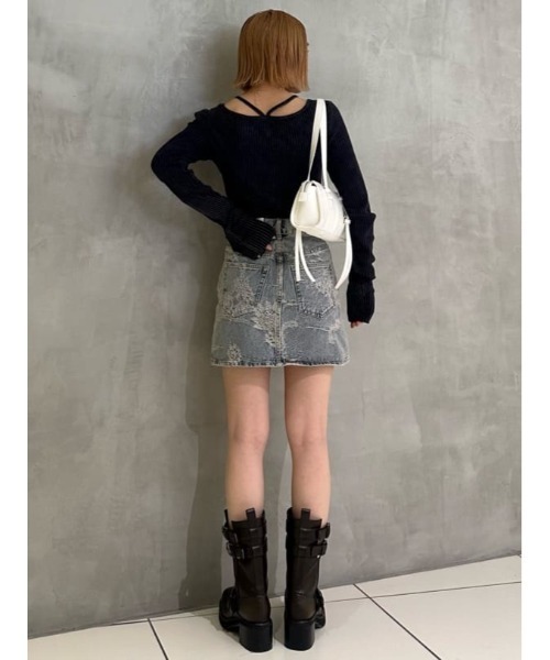 SLY（スライ）の「J/W JQ DENIM S/SK ジャストウエスト ジャガード デニム ショートスカート（デニムスカート・レディース・ライトブルー・0/1/2）」の16枚目の写真