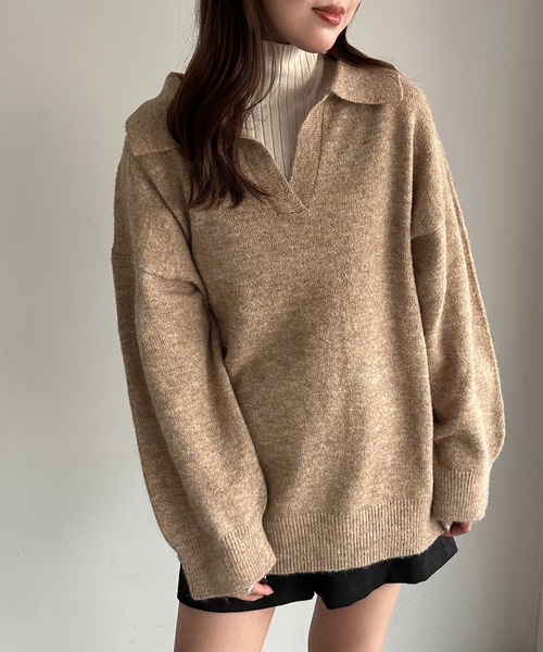 apres jour mignon(アプレジュールミニョン)の「キーネックポロニット【ZOZOTOWN限定アイテム】(ニット/セーター・レディース・マスタード/ブラウン系その他/チャコールグレー・X-LARGE/フリー)」の3枚目の写真
