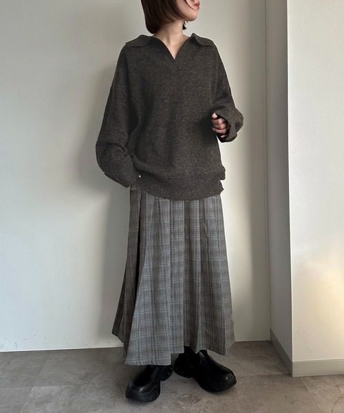 apres jour mignon(アプレジュールミニョン)の「キーネックポロニット【ZOZOTOWN限定アイテム】(ニット/セーター・レディース・マスタード/ブラウン系その他/チャコールグレー・X-LARGE/フリー)」の8枚目の写真