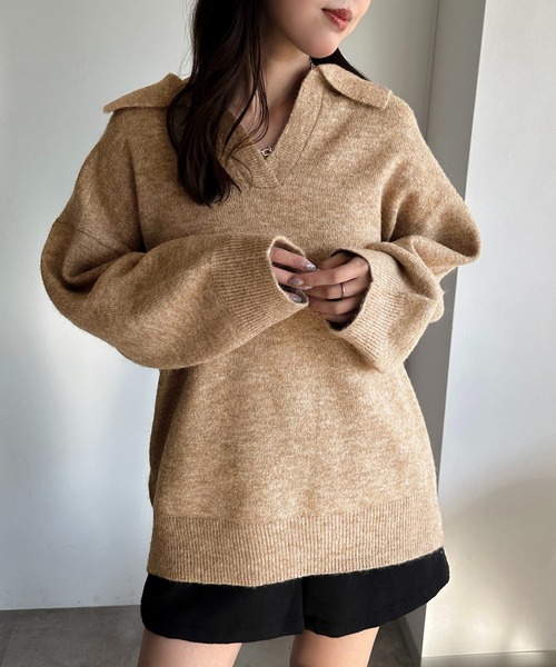 apres jour mignon(アプレジュールミニョン)の「キーネックポロニット【ZOZOTOWN限定アイテム】(ニット/セーター・レディース・マスタード/ブラウン系その他/チャコールグレー・X-LARGE/フリー)」の17枚目の写真