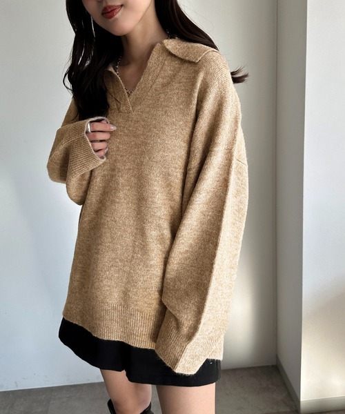apres jour mignon(アプレジュールミニョン)の「キーネックポロニット【ZOZOTOWN限定アイテム】(ニット/セーター・レディース・マスタード/ブラウン系その他/チャコールグレー・X-LARGE/フリー)」の18枚目の写真