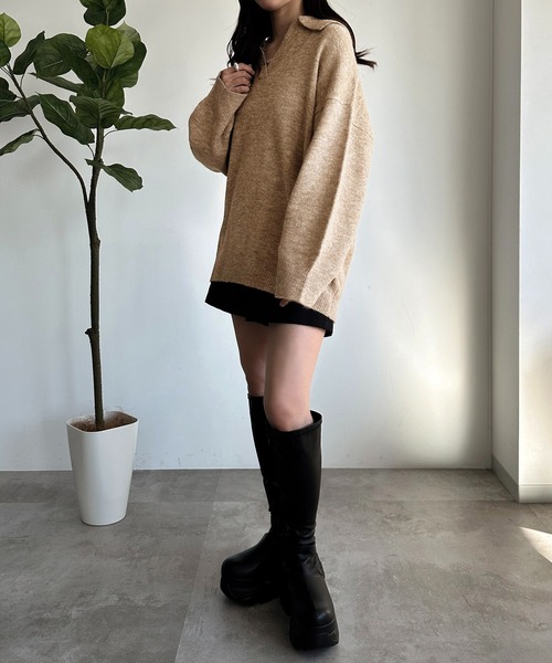 apres jour mignon(アプレジュールミニョン)の「キーネックポロニット【ZOZOTOWN限定アイテム】(ニット/セーター・レディース・マスタード/ブラウン系その他/チャコールグレー・X-LARGE/フリー)」の21枚目の写真