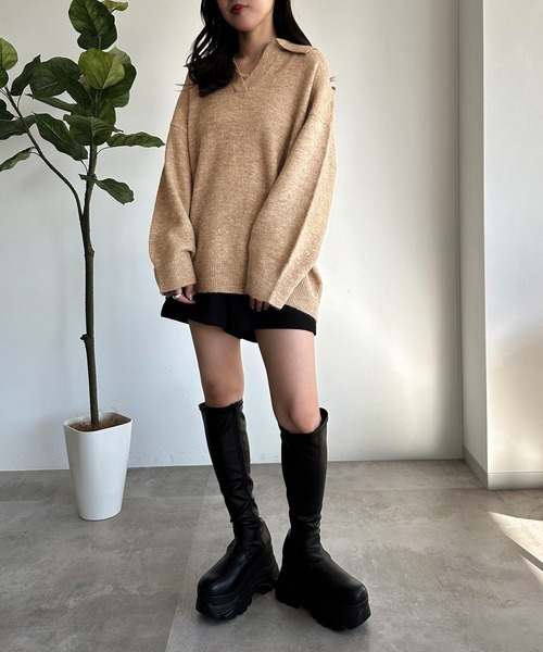 apres jour mignon(アプレジュールミニョン)の「キーネックポロニット【ZOZOTOWN限定アイテム】(ニット/セーター・レディース・マスタード/ブラウン系その他/チャコールグレー・X-LARGE/フリー)」の22枚目の写真