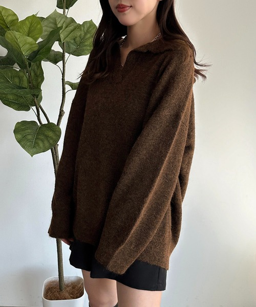 apres jour mignon(アプレジュールミニョン)の「キーネックポロニット【ZOZOTOWN限定アイテム】(ニット/セーター・レディース・マスタード/ブラウン系その他/チャコールグレー・X-LARGE/フリー)」の9枚目の写真