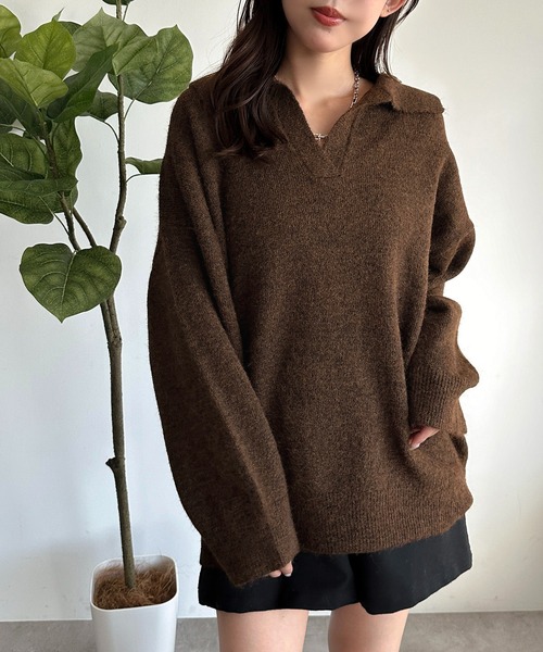 apres jour mignon(アプレジュールミニョン)の「キーネックポロニット【ZOZOTOWN限定アイテム】(ニット/セーター・レディース・マスタード/ブラウン系その他/チャコールグレー・X-LARGE/フリー)」の10枚目の写真