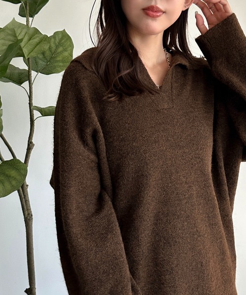 apres jour mignon(アプレジュールミニョン)の「キーネックポロニット【ZOZOTOWN限定アイテム】(ニット/セーター・レディース・マスタード/ブラウン系その他/チャコールグレー・X-LARGE/フリー)」の11枚目の写真