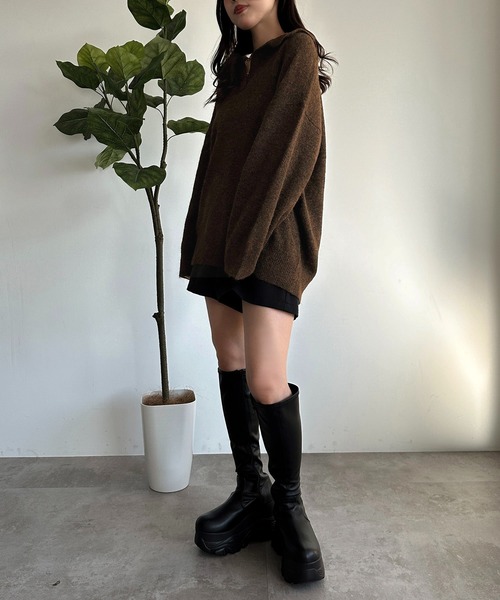 apres jour mignon(アプレジュールミニョン)の「キーネックポロニット【ZOZOTOWN限定アイテム】(ニット/セーター・レディース・マスタード/ブラウン系その他/チャコールグレー・X-LARGE/フリー)」の14枚目の写真