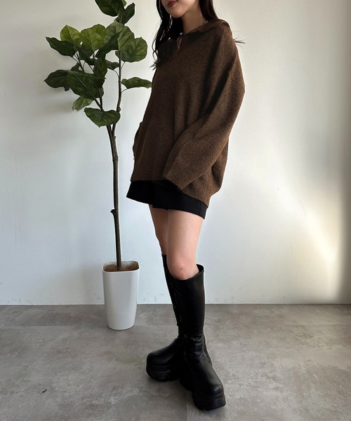 apres jour mignon(アプレジュールミニョン)の「キーネックポロニット【ZOZOTOWN限定アイテム】(ニット/セーター・レディース・マスタード/ブラウン系その他/チャコールグレー・X-LARGE/フリー)」の15枚目の写真