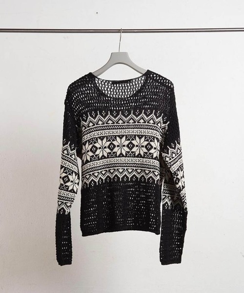 NVRFRGT(ネヴァーフォーゲット)の「NORDIC JACQUARD OPEN KNIT SWEATER(ニット/セーター・メンズ・キナリ/ブラック・3/1/2)」の3枚目の写真