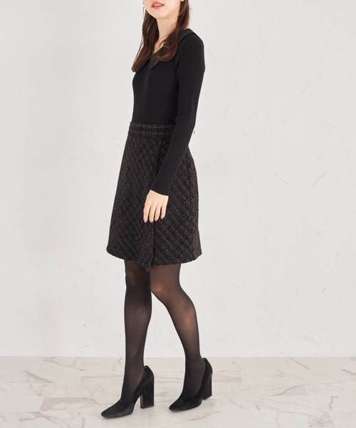 tocco closet（トッコ　クローゼット）の「襟付きリブニット×ツイードドッキングワンピース（ワンピース・レディース・ピンク/ブラック・M）」の3枚目の写真