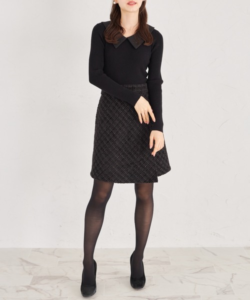 tocco closet（トッコ　クローゼット）の「襟付きリブニット×ツイードドッキングワンピース（ワンピース・レディース・ピンク/ブラック・M）」の4枚目の写真