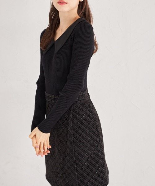 tocco closet（トッコ　クローゼット）の「襟付きリブニット×ツイードドッキングワンピース（ワンピース・レディース・ピンク/ブラック・M）」の5枚目の写真