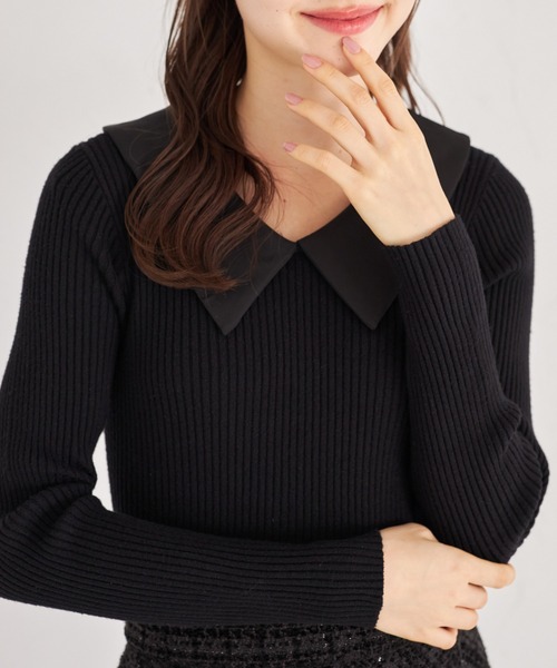 tocco closet（トッコ　クローゼット）の「襟付きリブニット×ツイードドッキングワンピース（ワンピース・レディース・ピンク/ブラック・M）」の6枚目の写真