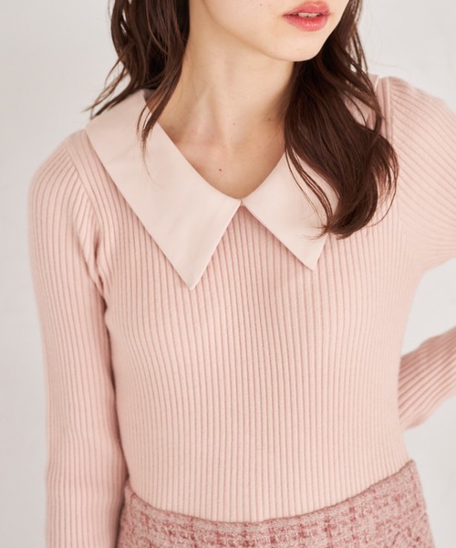 tocco closet（トッコ　クローゼット）の「襟付きリブニット×ツイードドッキングワンピース（ワンピース・レディース・ピンク/ブラック・M）」の12枚目の写真