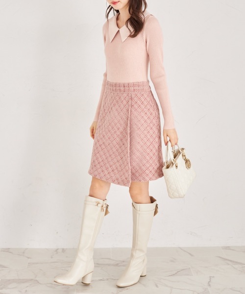 tocco closet（トッコ　クローゼット）の「襟付きリブニット×ツイードドッキングワンピース（ワンピース・レディース・ピンク/ブラック・M）」の8枚目の写真