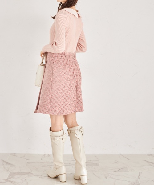 tocco closet（トッコ　クローゼット）の「襟付きリブニット×ツイードドッキングワンピース（ワンピース・レディース・ピンク/ブラック・M）」の9枚目の写真
