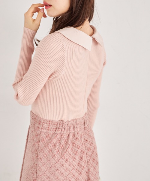 tocco closet（トッコ　クローゼット）の「襟付きリブニット×ツイードドッキングワンピース（ワンピース・レディース・ピンク/ブラック・M）」の13枚目の写真