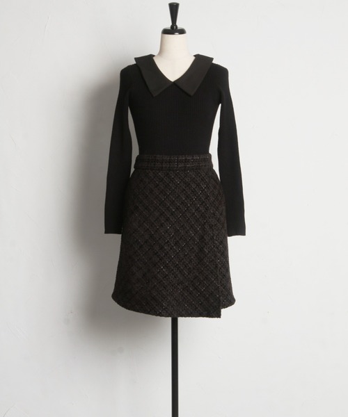 tocco closet（トッコ　クローゼット）の「襟付きリブニット×ツイードドッキングワンピース（ワンピース・レディース・ピンク/ブラック・M）」の14枚目の写真