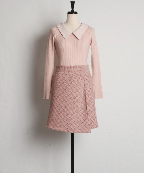 tocco closet（トッコ　クローゼット）の「襟付きリブニット×ツイードドッキングワンピース（ワンピース・レディース・ピンク/ブラック・M）」の15枚目の写真