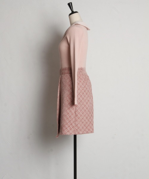 tocco closet（トッコ　クローゼット）の「襟付きリブニット×ツイードドッキングワンピース（ワンピース・レディース・ピンク/ブラック・M）」の16枚目の写真