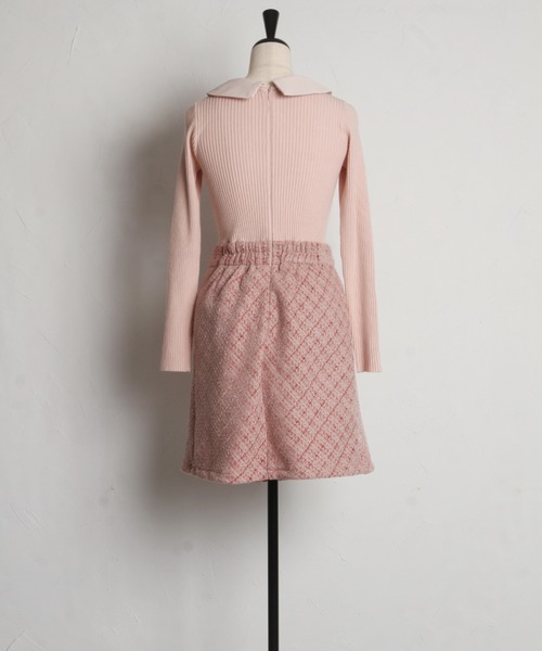 tocco closet（トッコ　クローゼット）の「襟付きリブニット×ツイードドッキングワンピース（ワンピース・レディース・ピンク/ブラック・M）」の17枚目の写真