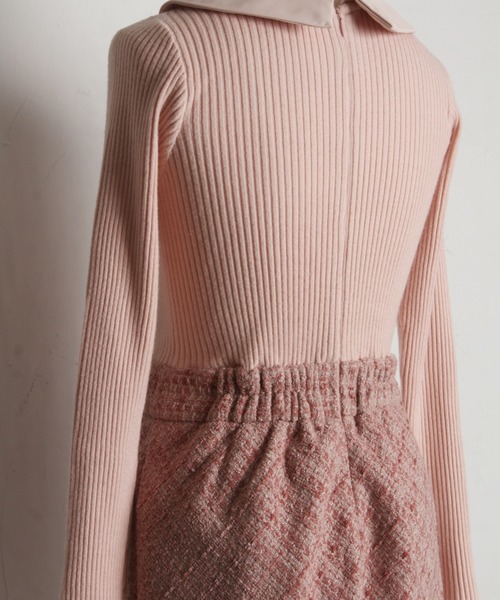 tocco closet（トッコ　クローゼット）の「襟付きリブニット×ツイードドッキングワンピース（ワンピース・レディース・ピンク/ブラック・M）」の18枚目の写真