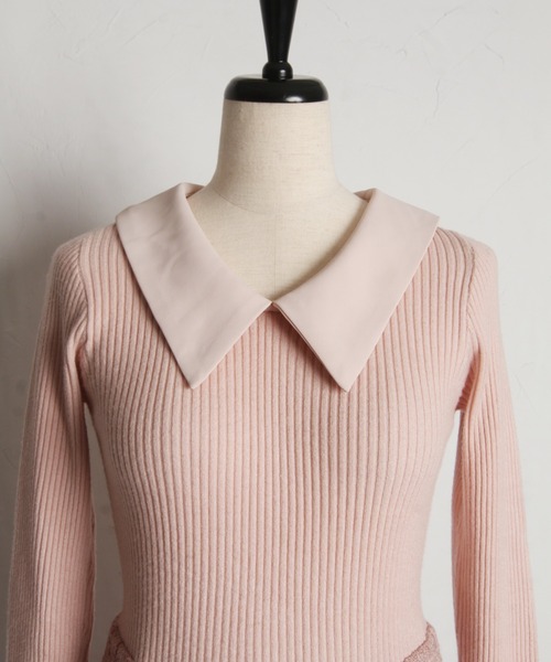 tocco closet（トッコ　クローゼット）の「襟付きリブニット×ツイードドッキングワンピース（ワンピース・レディース・ピンク/ブラック・M）」の20枚目の写真