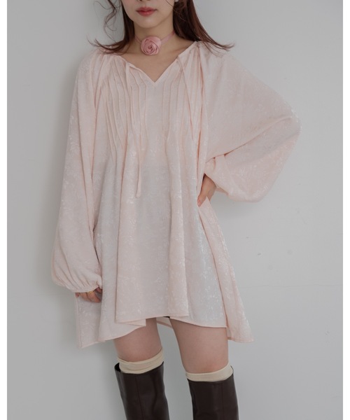 JUMELLE（ジュメロ）の「【25/SS新作】pin tuck tunic shirt（シャツ/ブラウス・レディース・ピンク/アイボリー・FREE）」の2枚目の写真