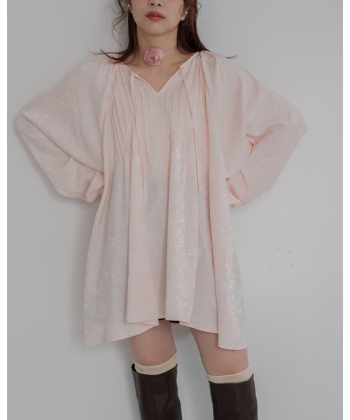 JUMELLE（ジュメロ）の「【25/SS新作】pin tuck tunic shirt（シャツ/ブラウス・レディース・ピンク/アイボリー・FREE）」の3枚目の写真