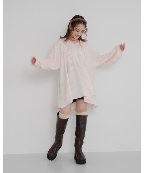 JUMELLE（ジュメロ）の「【25/SS新作】pin tuck tunic shirt（シャツ/ブラウス・レディース・ピンク/アイボリー・FREE）」の12枚目の写真