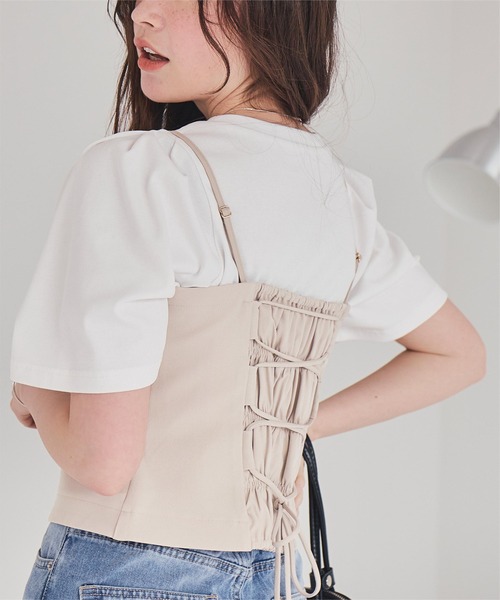 titivate（ティティベイト）の「バックレースアップキャミソール/ビスチェ（キャミソール・レディース・ブラック/ライトベージュ/ライトカーキ・S/M/L）」の3枚目の写真