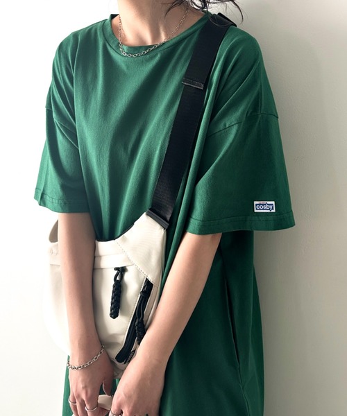 Gerry Cosby(ジェリーコスビー)の「GERRY cosby(ジェリーコスビー)/別注 半袖 ワッペン マキシ ロング 膝下 Tシャツワンピース(シャツワンピース・レディース・グレー/ブラック/ネイビー/グリーン・FREE)」の8枚目の写真
